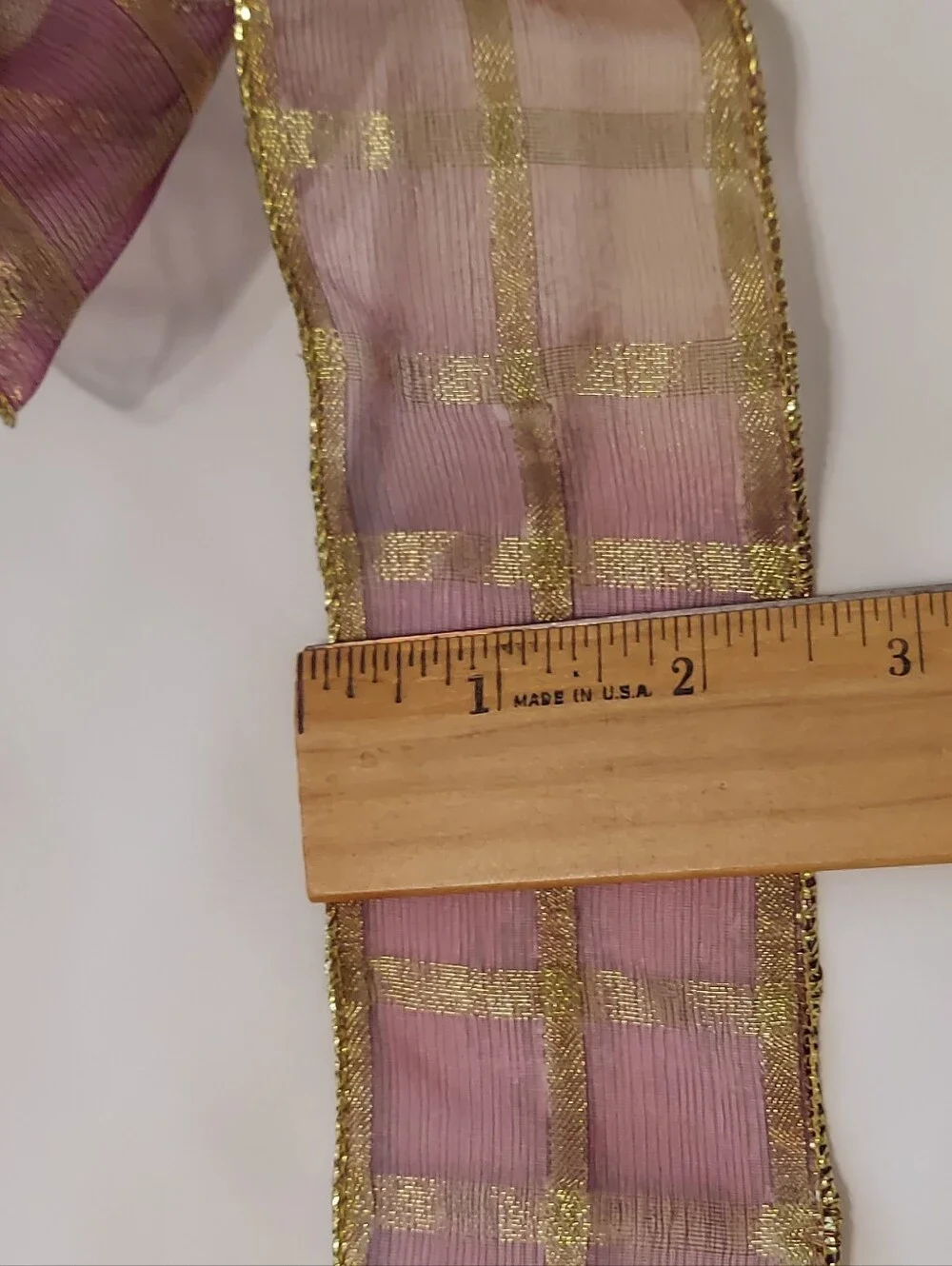 Sullivans Sheer Wired Ribbon, Burgandy/Bronze Gold Metallic Trim/Plaid,17yds,New